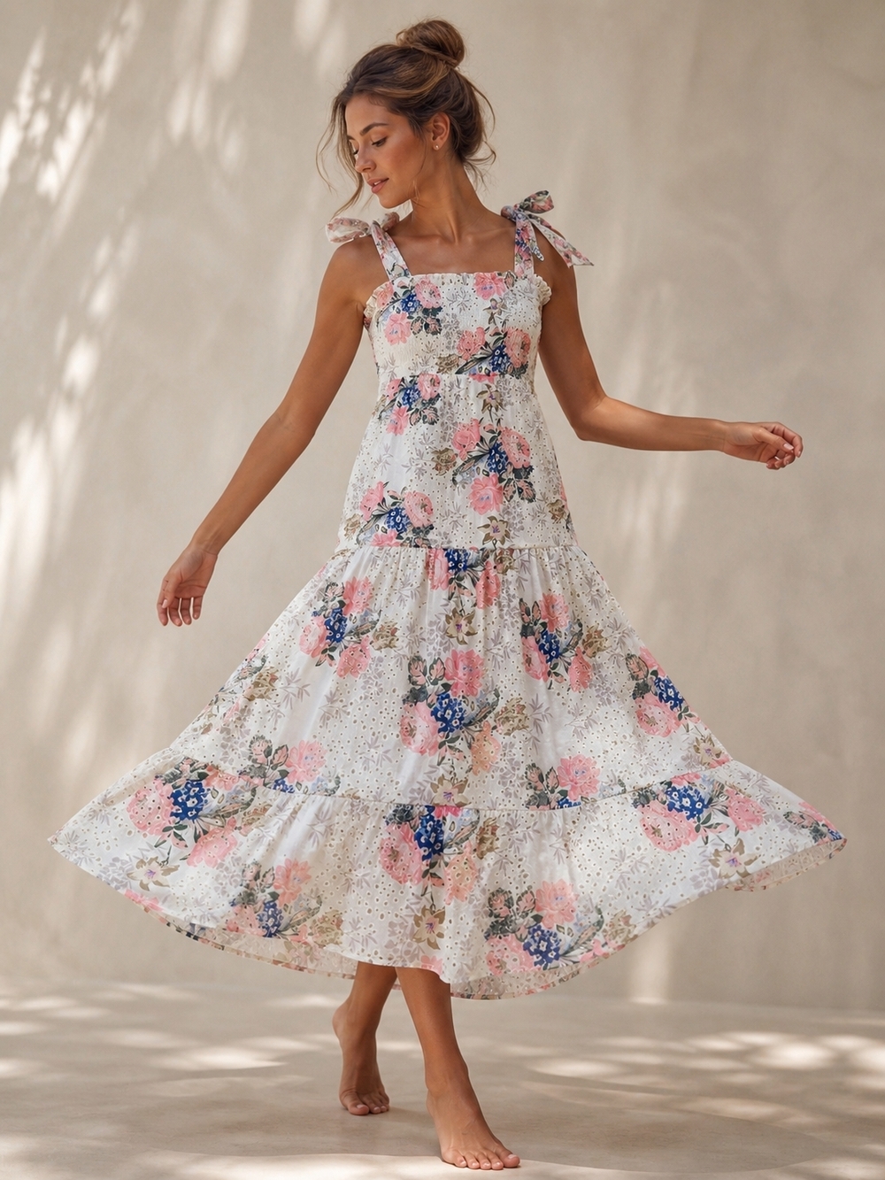 Chicwish NWT Floral Eyelet Midi Dress Tie Strap‎ Zipper Size S